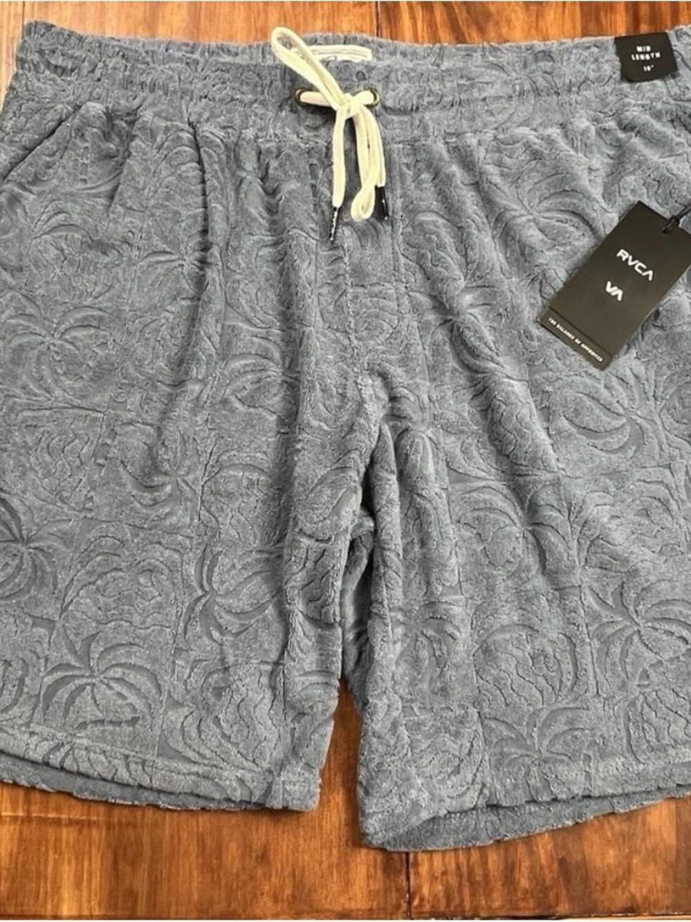 RVCA Men's Slate Blue Textured Drawstring Athletic Shorts